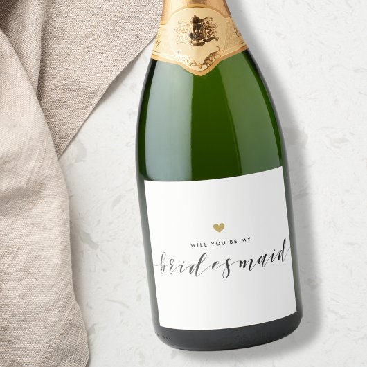 Modern Goud Hart Bruidsmeisje Voorstel Sparkling Wijnetiket