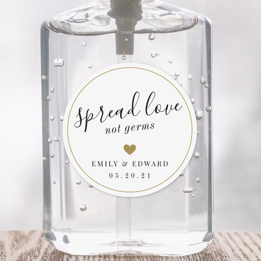 Modern Goud Hart Bruiloft Favor Hand Sanitizer Ronde Sticker