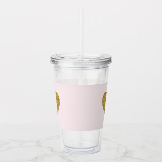 Modern Goud Hart Gepersonaliseerd Monogram Roze Acryl Drinkbeker (Rechts)