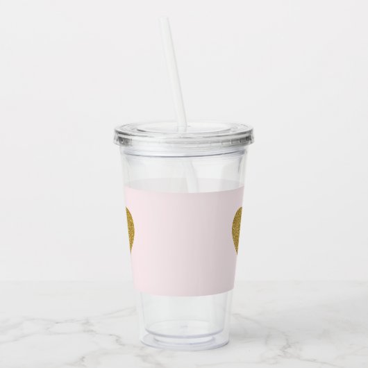 Modern Goud Hart Gepersonaliseerd Monogram Roze Acryl Drinkbeker (Links)