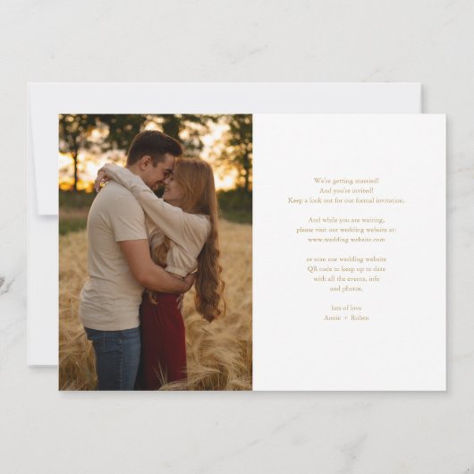 Modern Goud Hart Script Foto Bruiloft Save The Date (Achterkant)
