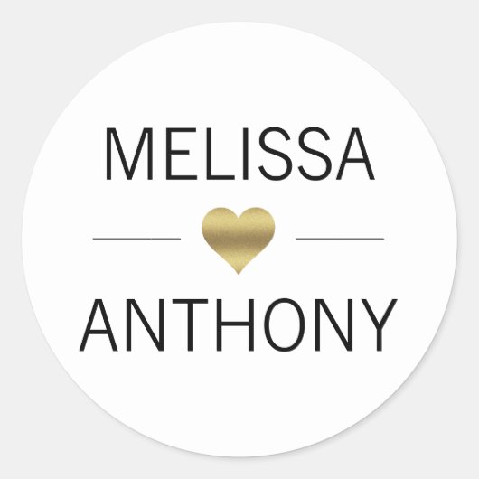Modern Goud Hart Wit Huwelijk Monogram Afdichtinge Ronde Sticker (Voorkant)