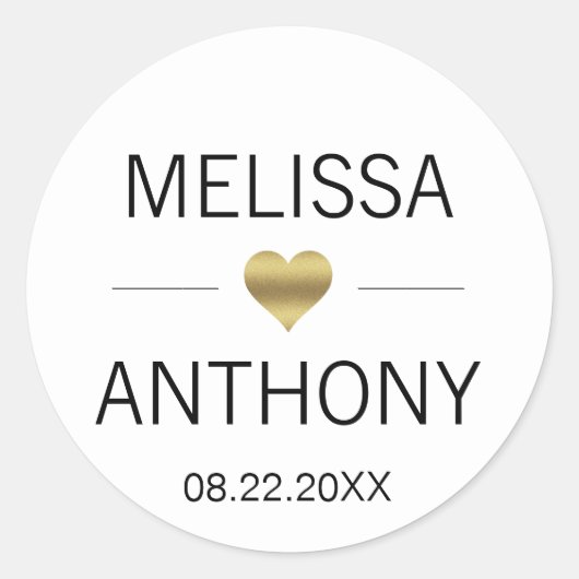 Modern Goud Hart Wit Huwelijk Monogram Afdichtinge Ronde Sticker (Voorkant)