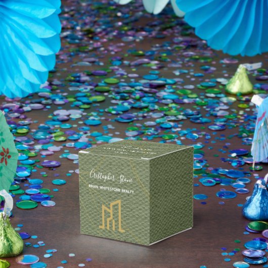 Modern Goud Huis Vastgoed Olijfgroen Makelaar Bedankdoosjes (Feest)