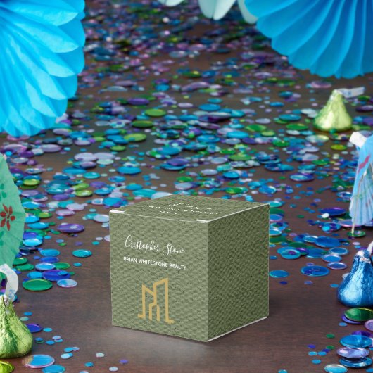 Modern Goud Huis Vastgoed Olijfgroen Makelaar Bedankdoosjes (Feest)