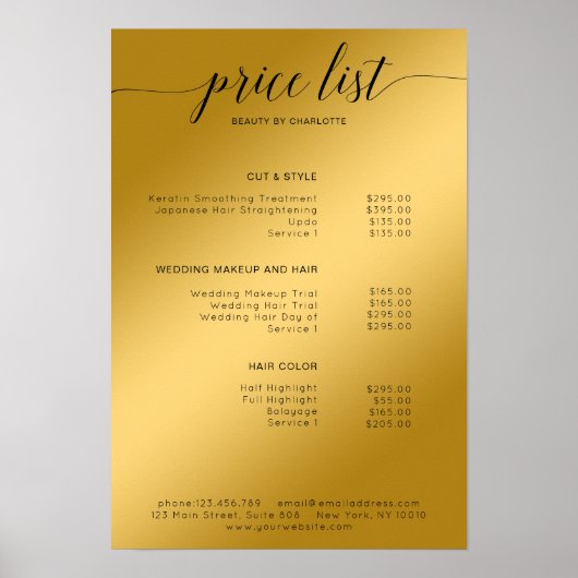 Modern, Goud (Imitate) Salon prijslijst Poster (Voorkant)
