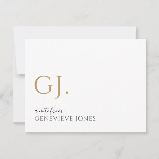 Modern Goud Initialen Naam Nota van Notitiekaartje (Voorkant)