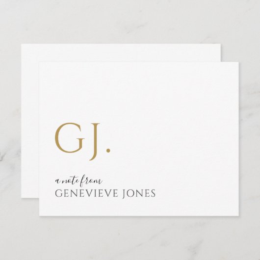Modern Goud Initialen Naam Nota van Notitiekaartje (Voorkant / Achterkant)