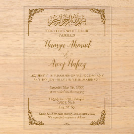 Modern Goud Islamitisch Moslim Bruiloft Acryl Uitnodigingen