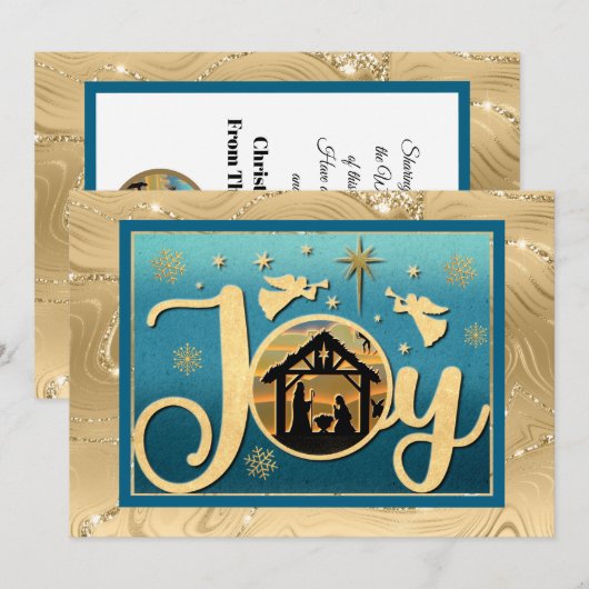 Modern Goud "JOY" Kerstmissilhouet Feestdagenkaart (Voorkant / Achterkant)