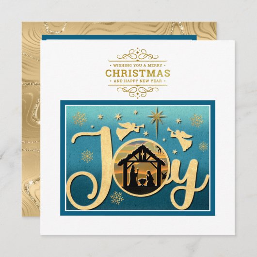 Modern Goud "JOY" Kerstmissilhouet Feestdagenkaart (Voorkant / Achterkant)