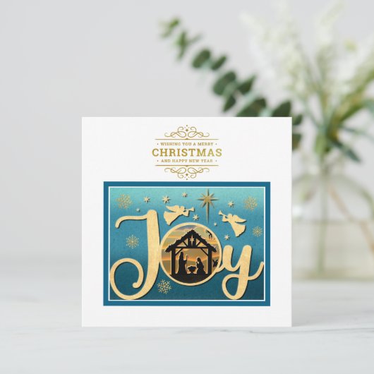 Modern Goud "JOY" Kerstmissilhouet Feestdagenkaart (Staand voorkant)