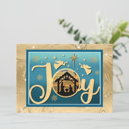 Modern Goud "JOY" Kerstmissilhouet Feestdagenkaart (Staand voorkant)