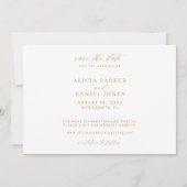 Modern goud kalligrafie script foto bruiloft save the date (Achterkant)