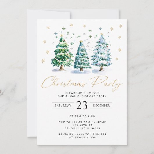 Modern Goud Kerstboom Party Kaart (Voorkant)