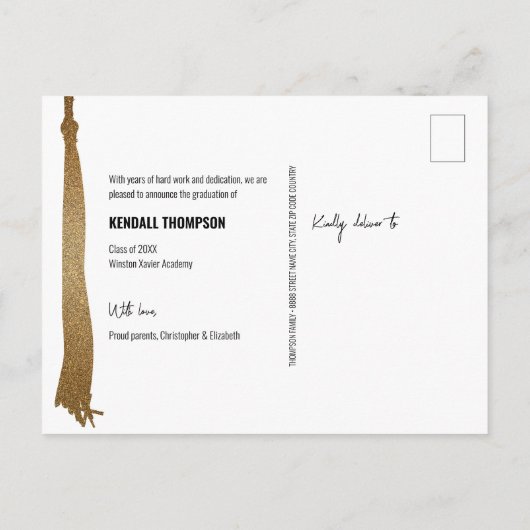 Modern Goud kwastje Klasse 2024 Afstuderen foto Aankondigingskaart (Achterkant)