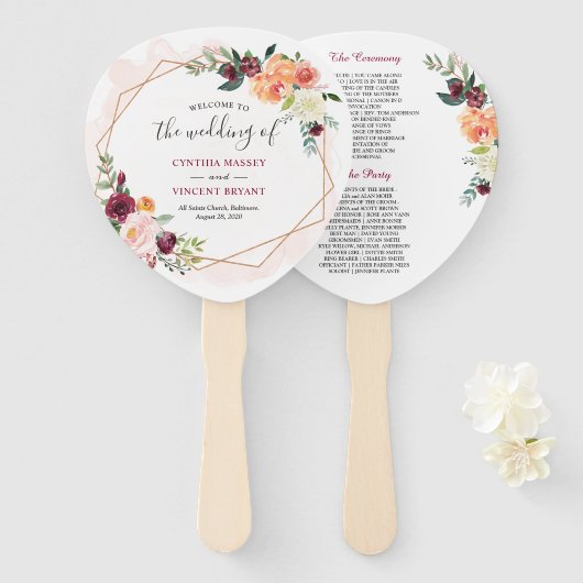 Modern Goud Lijst Bloom Bloemen Bruiloft Programma Handwaaier (Voorkant en achterkant)