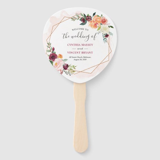 Modern Goud Lijst Bloom Bloemen Bruiloft Programma Handwaaier (Voorkant)