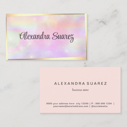 Modern Goud Lijst Girly Pink Pastel Beauty Visitekaartje (Voorkant / Achterkant)