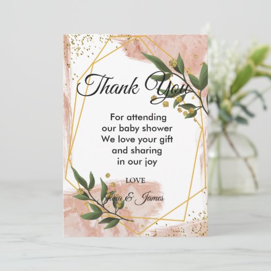 Modern Goud Lijst Ivoor Groen Bloemen dank u Kaart (Staand voorkant)