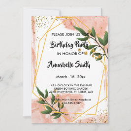 Modern Goud Lijst Ivoor Groen Bloemen Verjaardag Kaart