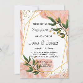 Modern Goud Lijst Ivoor Groen Bloemen Verloving Kaart