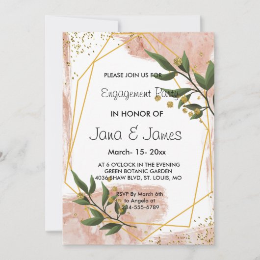 Modern Goud Lijst Ivoor Groen Bloemen Verloving Kaart (Voorkant)