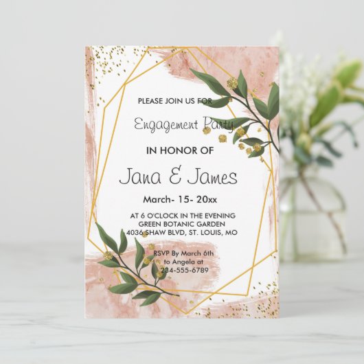 Modern Goud Lijst Ivoor Groen Bloemen Verloving Kaart (Staand voorkant)