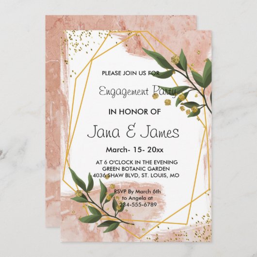 Modern Goud Lijst Ivoor Groen Bloemen Verloving Kaart (Voorkant / Achterkant)