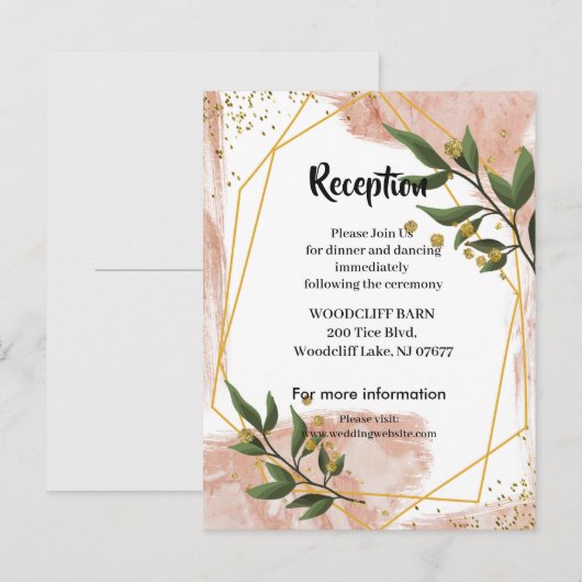 Modern Goud Lijst Ivoor Groen FloralReceptie kaart (Voorkant / Achterkant)