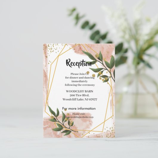 Modern Goud Lijst Ivoor Groen FloralReceptie kaart (Staand voorkant)