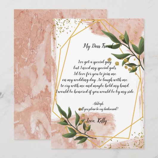 Modern Goud Lijst Ivoor zal mijn bruidsmeisje zijn Kaart (Voorkant / Achterkant)