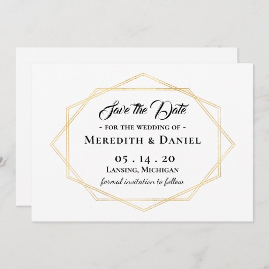 Modern Goud Lijst Save The Date Aankondiging (Voorkant / Achterkant)