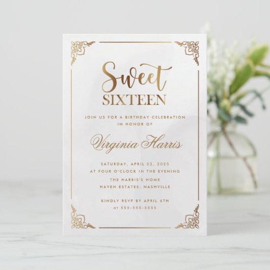 Modern Goud Lijst  Sweet Sixteen 16 Verjaardag Kaart (Staand voorkant)