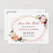 Modern Goud Lijst Waterverf Bloemen Save the Date Aankondigingskaart (Voorkant / Achterkant)