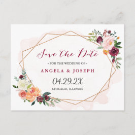 Modern Goud Lijst Waterverf Bloemen Save the Date Aankondigingskaart