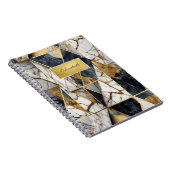 Modern Goud Lijst, Zwart Geometrisch Marmer Notitieboek (Rechterzijde)
