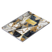 Modern Goud Lijst, Zwart Geometrisch Marmer Notitieboek (Linkerzijde)