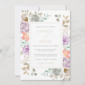 Modern Goud Lila Perzik Bloemen Huwelijk Kaart (Voorkant)