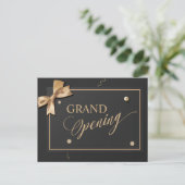 Modern Goud Lint Zwart Grand Opening Uitnodiging Briefkaart (Staand voorkant)