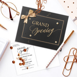 Modern Goud Lint Zwart Grand Opening Uitnodiging Briefkaart