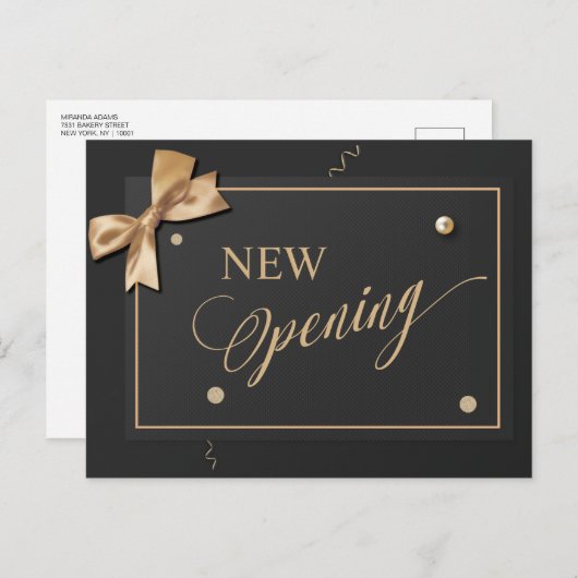 Modern Goud Lint Zwart NIEUW Opening Uitnodiging Briefkaart (Voorkant / Achterkant)
