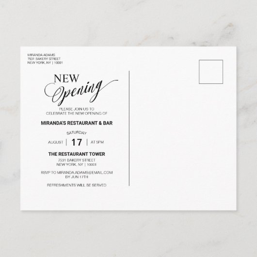 Modern Goud Lint Zwart NIEUW Opening Uitnodiging Briefkaart (Achterkant)