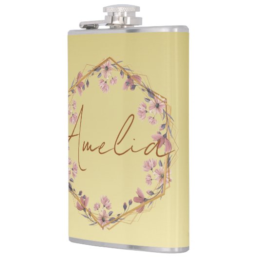 Modern goud Luxe bloemige waterverf gradiënt Heupfles (Links)