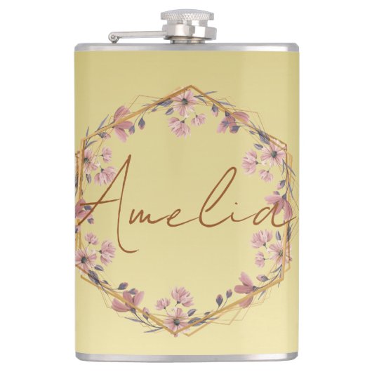 Modern goud Luxe bloemige waterverf gradiënt Heupfles (Voorkant)