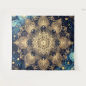 Modern Goud Mandala Blauw Sterrennacht Celestial Wandkleed (Voorkant (horizontaal))