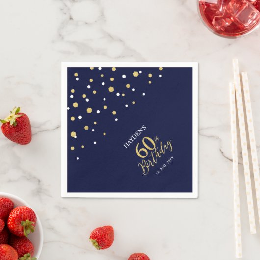 Modern Goud & Marine Blauw 60ste Verjaardagsfeest Servet (Insitu)