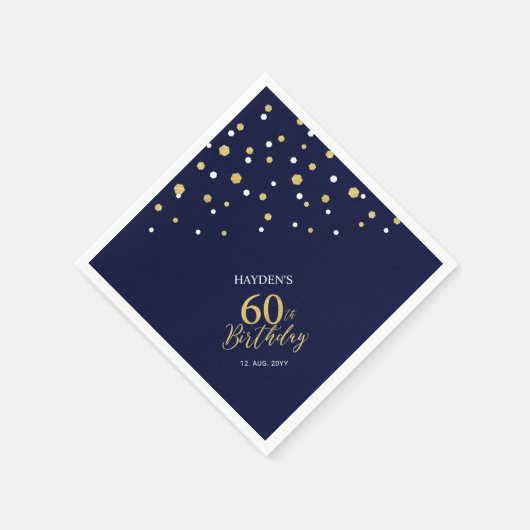 Modern Goud & Marine Blauw 60ste Verjaardagsfeest Servet (Hoek)