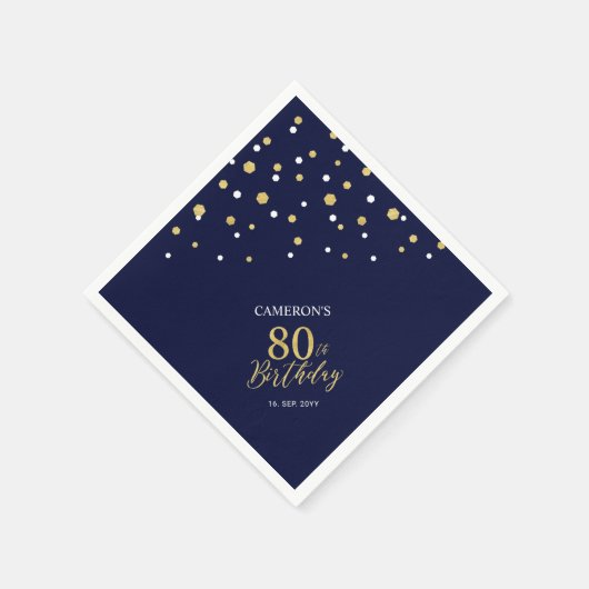 Modern Goud & Marine Blauw 80ste Verjaardagsfeestj Servet (Hoek)
