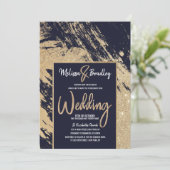 Modern Goud Marine Blauw Glitter Brushstrokes Brui Kaart (Staand voorkant)